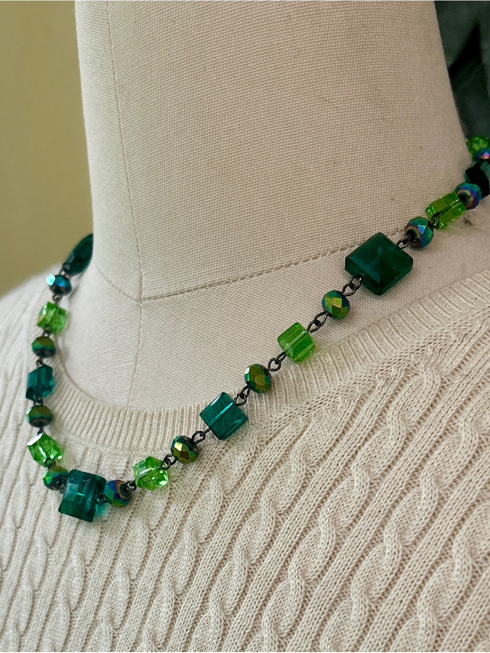 Emerald Green Square Cut Crystal Necklace